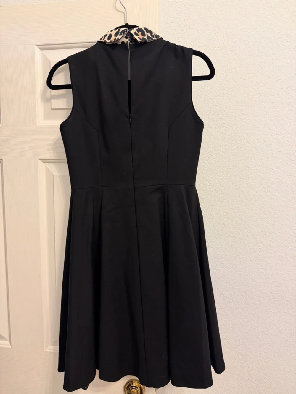 Kate Spade Sleeveless Black Dress with Leopard Print Collar